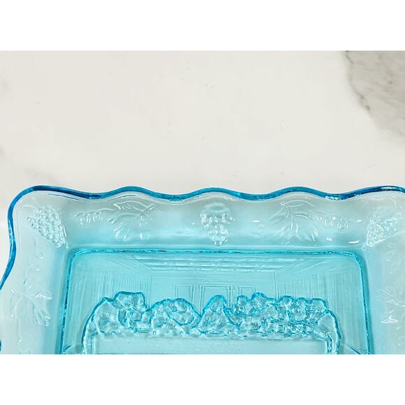 The Last Supper Aqua Blue Indiana Glass Mini Dish Tray 5 1/2" x 3 1/2" 70s Vtg - Picture 6 of 14